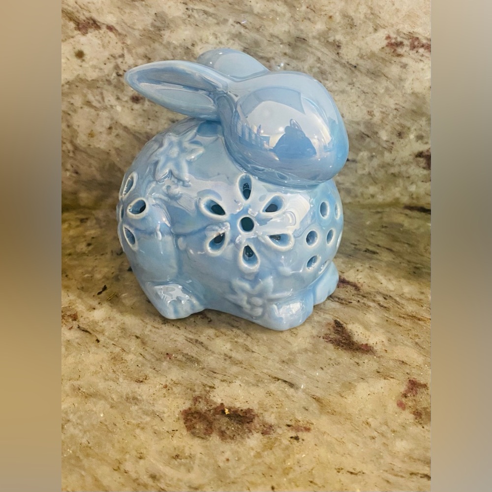 Cottage Core Vintage Ceramic Blue Bunny For Home Nursery Office Decor Figurine